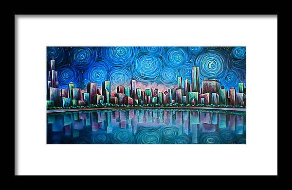 City Framed Print featuring the painting City By Starlight by Jim Figora