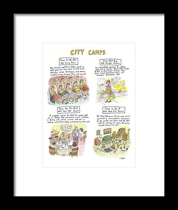 City Camps (four Different Manhattan Kids Camps Framed Print featuring the drawing City Camps by Roz Chast