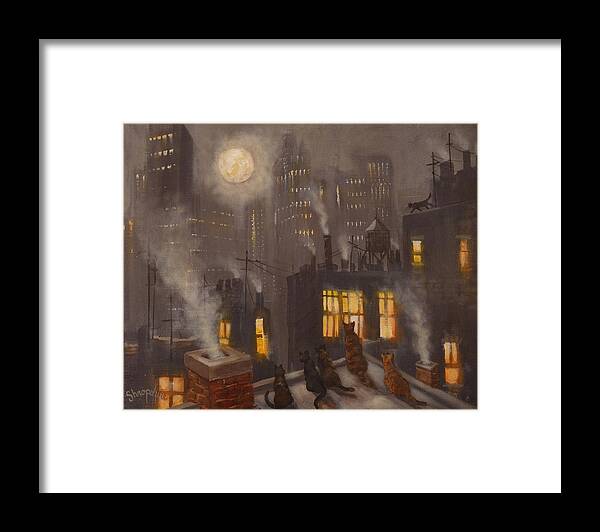  Cats Framed Print featuring the painting City Cats by Tom Shropshire