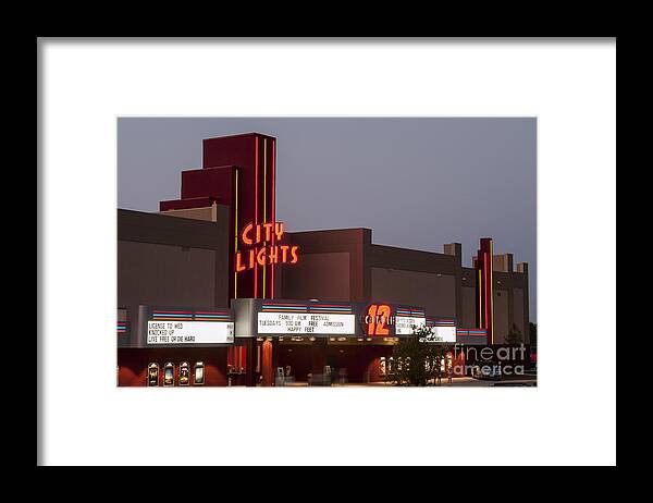 City Lights Movie Theater Framed Print featuring the photograph City Lights Marquee by Bob Phillips