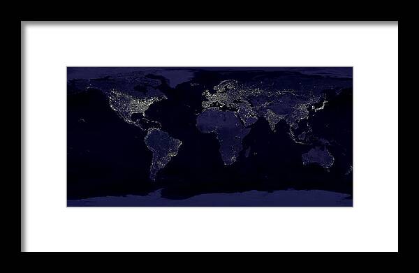 Earth At Night Framed Print featuring the photograph City Lights by Sebastian Musial