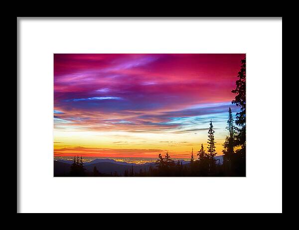 Beautiful Framed Print featuring the photograph City Lights Sunrise View From Rollins Pass by James BO Insogna