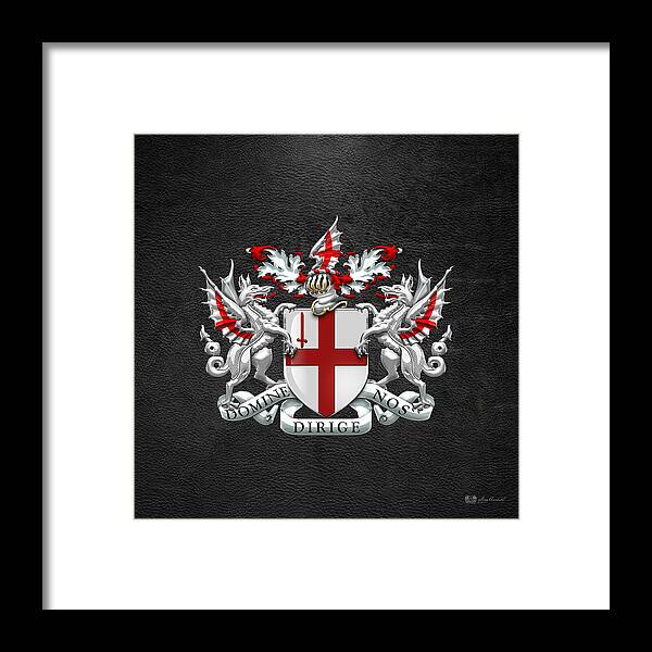'cities Of The World' Collection By Serge Averbukh Framed Print featuring the digital art City of London - Coat of Arms over Black Leather by Serge Averbukh