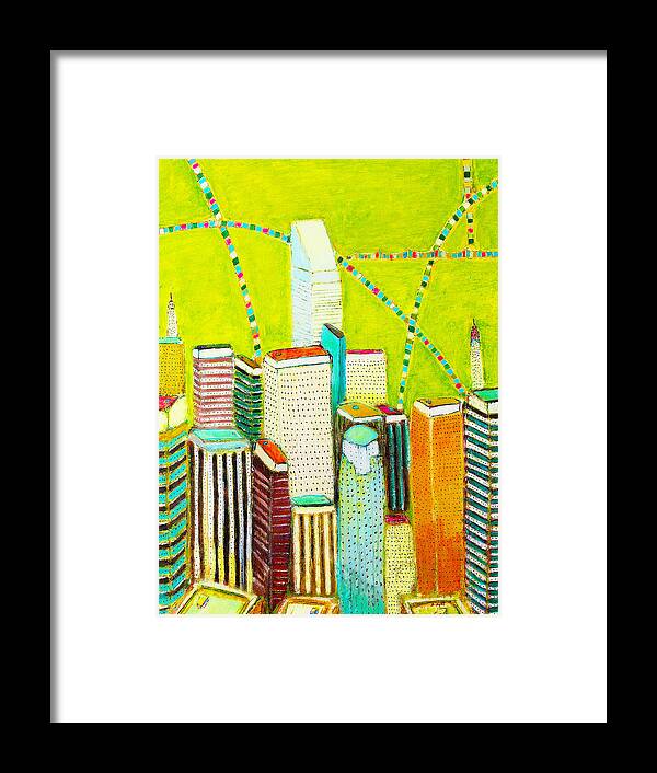 New York City Framed Print featuring the painting New york city cityscape with green by Habib Ayat