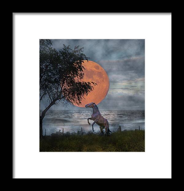 Horse Framed Print featuring the digital art Claiming the Moon by Betsy Knapp