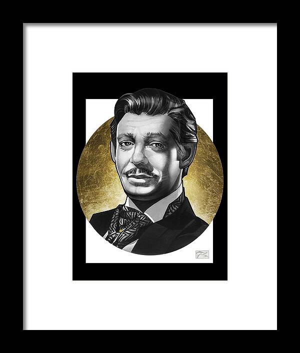 Black And White Framed Print featuring the painting Clark Gable by T M Rhyno