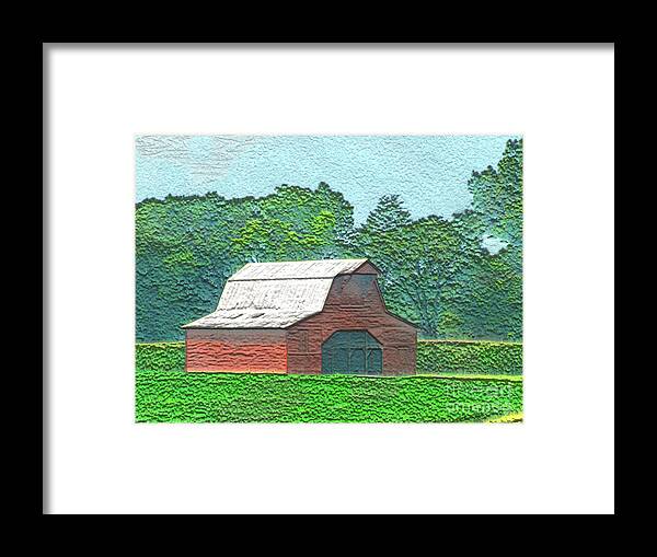 Arcitecture Framed Print featuring the digital art Classic Red Barn by Debbie Portwood