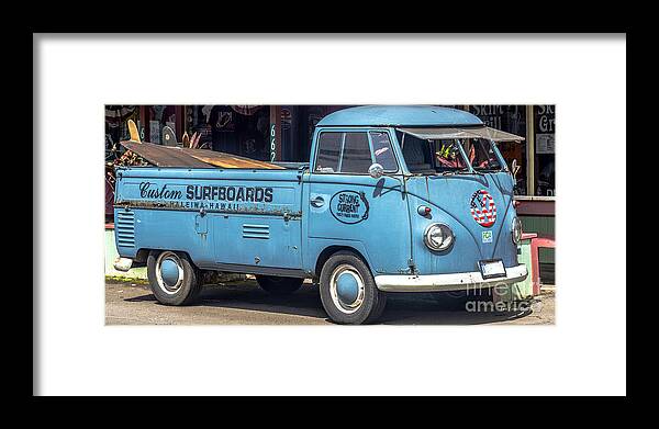 Vw Pick Up Truck Framed Print featuring the photograph Classic VW Pick Up Surfing Truck by Aloha Art