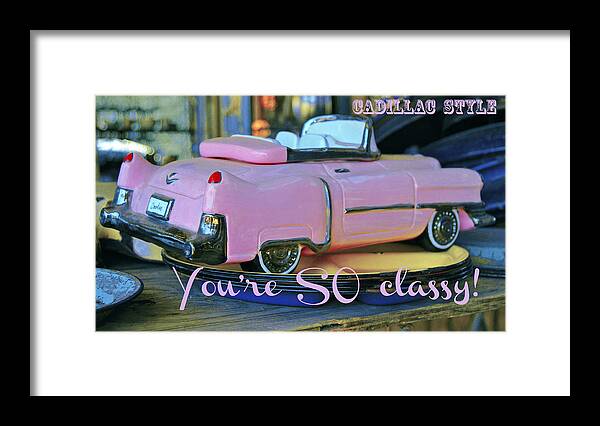 Pink Cadillac Framed Print featuring the digital art Classy Caddy by Pamela Smale Williams