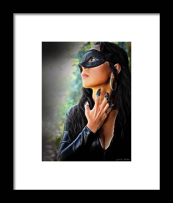 Fantasy Framed Print featuring the painting Claws Of The Cat Woman by Jon Volden
