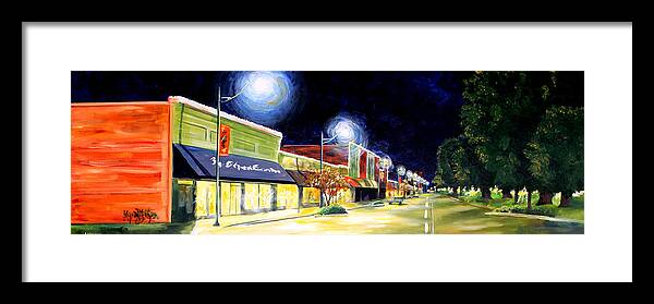 Cleveland Mississippi Framed Print featuring the painting Cleveland Mississippi at Night by Karl Wagner