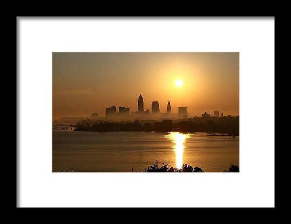 Cleveland Skyline Framed Print featuring the photograph Cleveland Skyline at Sunrise by Daniel Behm