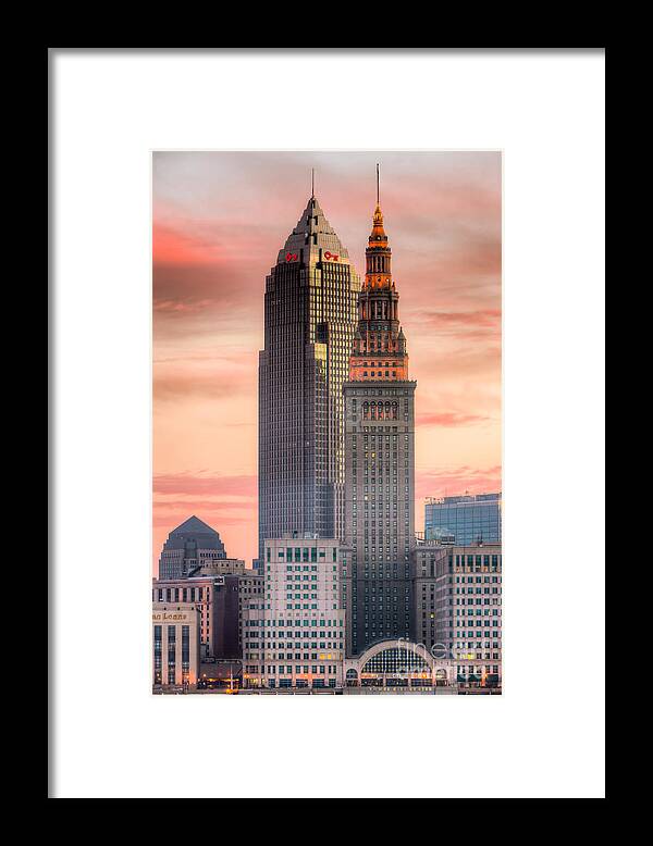 Clarence Holmes Framed Print featuring the photograph Cleveland Skyscrapers at Dawn I by Clarence Holmes