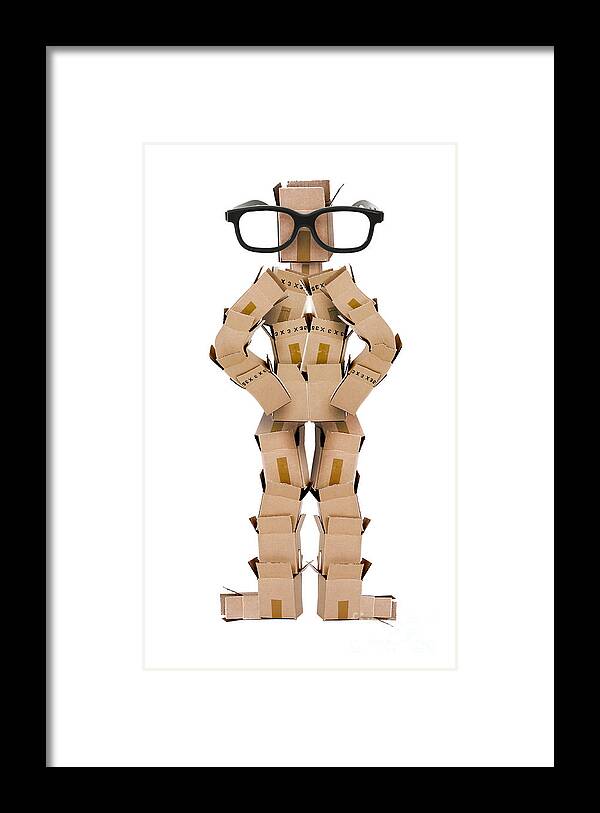 Clever Framed Print featuring the photograph Clever box character wearing glasses by Simon Bratt