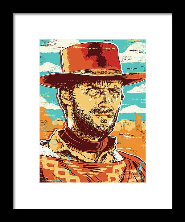 Illustration Framed Print featuring the digital art Clint Eastwood Pop Art by Jim Zahniser