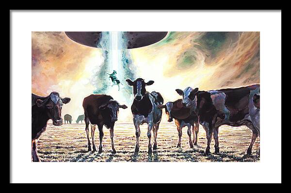 Alien Framed Print featuring the painting Close Encounters of the Herd Kind by Todd Trainer