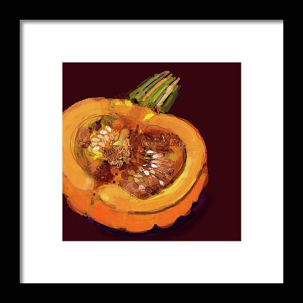 Black Background Framed Print featuring the photograph Close Up Of Half Pumpkin by Ikon Ikon Images