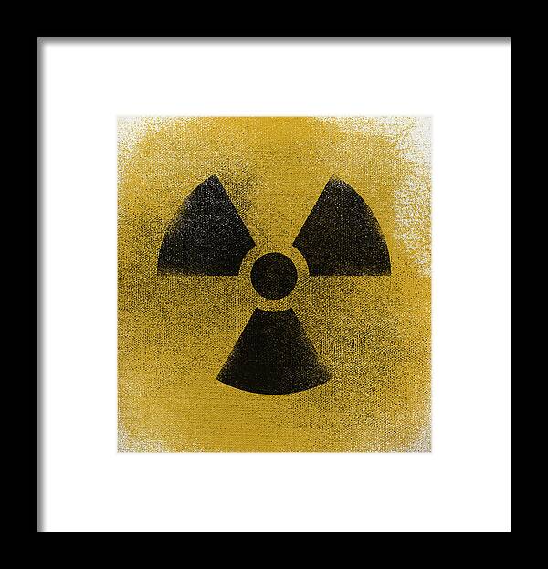 Risk Framed Print featuring the drawing Close-up of radioactive warning symbol by Malte Mueller