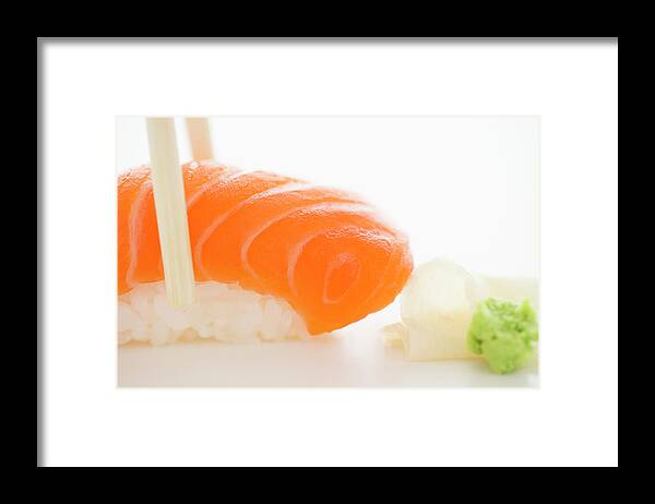 Close-up Framed Print featuring the photograph Close Up Of Salmon Meat And Rice by Jamie Grill