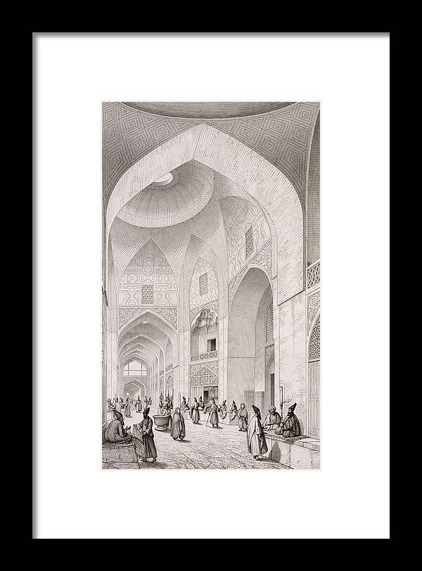 Coste Framed Print featuring the painting Cloth Market in Isfahan by Pascal Xavier Coste