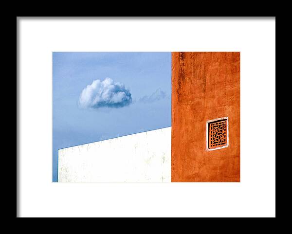 Cloud Framed Print featuring the photograph Drifting Cloud - Colorful looking up Minimalist Photograph by Prakash Ghai