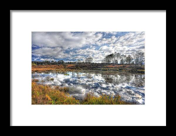Clouds Framed Print featuring the photograph Cloud reflections in beaver pond Canaan Valley by Dan Friend
