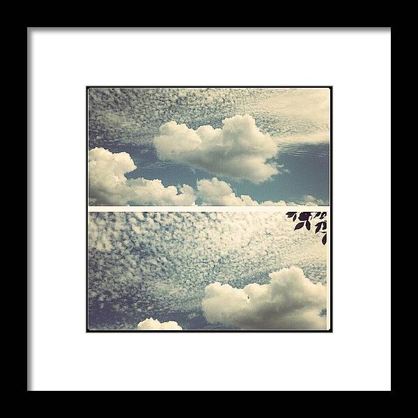 Sky Framed Print featuring the photograph #clouds #fluffy #sky by Rachel Maynard