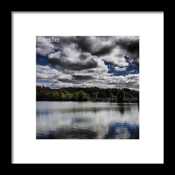 Bridge Framed Print featuring the photograph #clouds #lake #sky #reflections by Denise Reicher