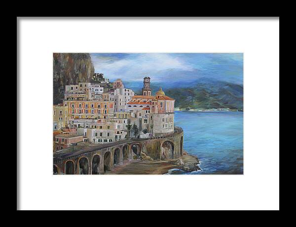 Italy Framed Print featuring the painting Clouds Over The Amalfi Coast by Emily Olson