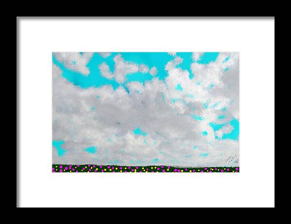 Clouds Framed Print featuring the painting Clouds over the Field of Flowers by Bruce Nutting