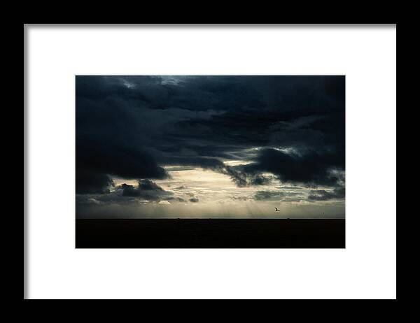 35mm Framed Print featuring the photograph Clouds Sunlight and Seagulls by Hakon Soreide