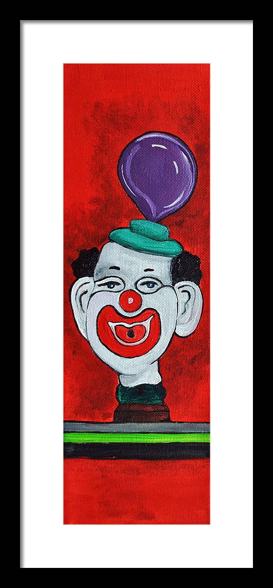Clowns Framed Print featuring the painting Clown With Purple Balloon by Patricia Arroyo