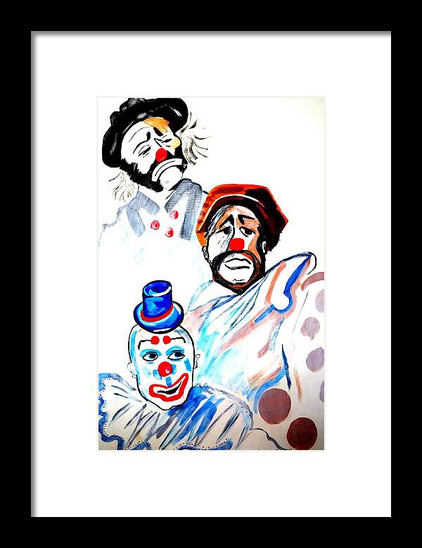 Clowns In Heaven Pop Art Modern Beautiful Colors Framed Print featuring the painting Clowns in heaven by Nora Shepley