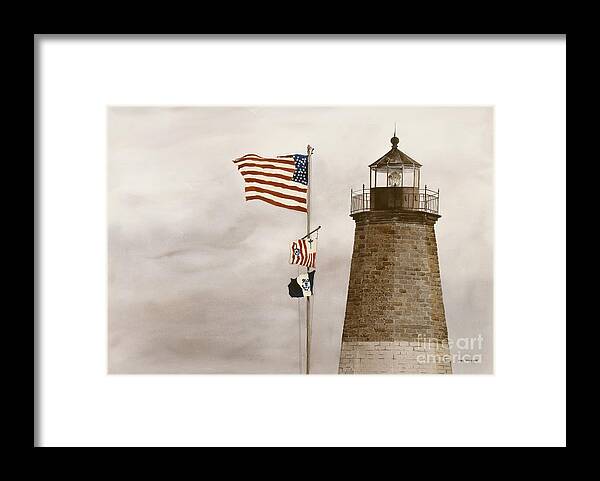 A Sturdy Lighthouse On The Shore Of Point Judith Framed Print featuring the painting Coast Guard by Monte Toon