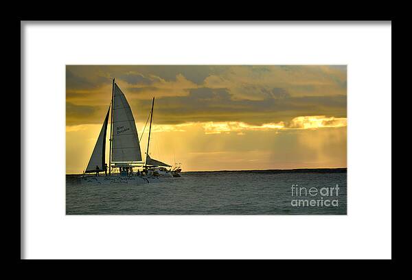 Boat Framed Print featuring the photograph Coastal Catamaran Sunset by Gary Keesler