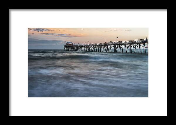 Outer Banks Framed Print featuring the photograph Coastal Fishing Pier at Sunset by Bob Decker