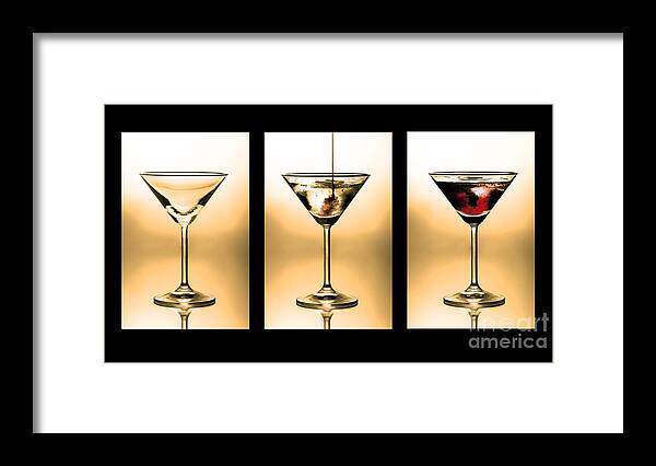 Alchoholic Framed Print featuring the photograph Cocktail triptych in gold by Jane Rix