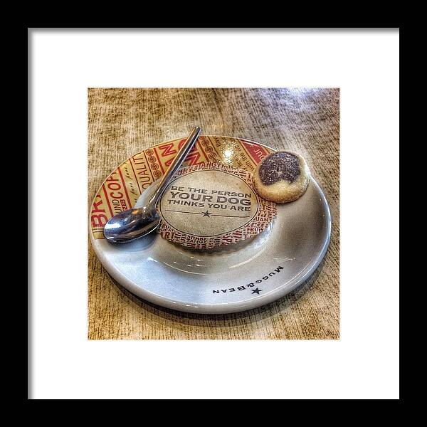 Plate Framed Print featuring the photograph #coffee #biscuit #saucer #plate #spoon by Debby Champion