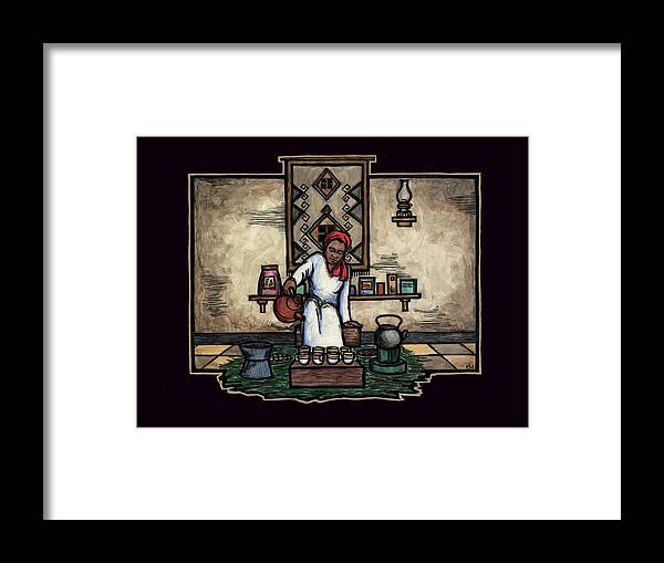 Coffee Framed Print featuring the mixed media Coffee Ceremony by Ricardo Levins Morales