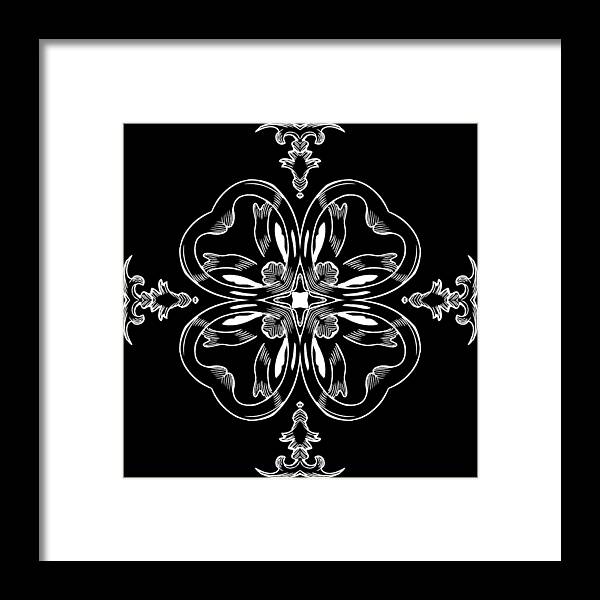 Intricate Framed Print featuring the digital art Coffee Flowerss 11 BW Ornate Medallion by Angelina Tamez