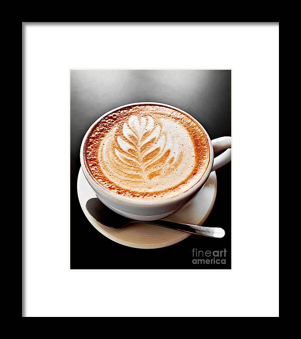 Coffee Framed Print featuring the photograph Coffee latte with foam art by Elena Elisseeva
