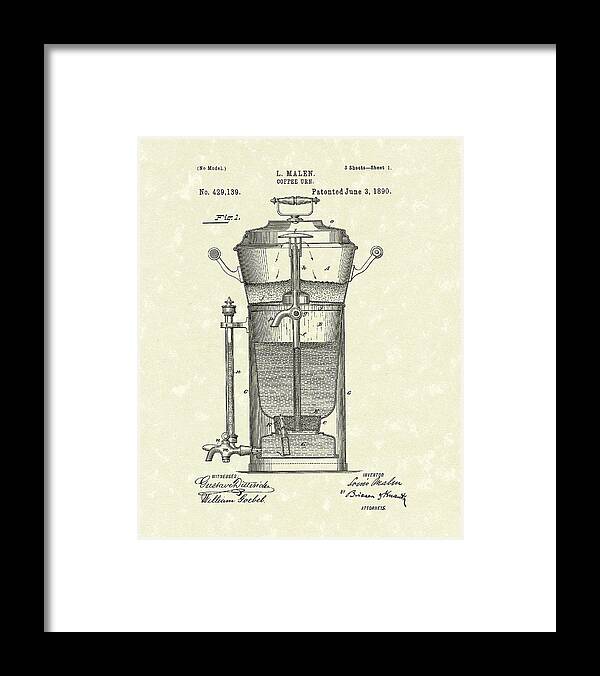 Malen Framed Print featuring the drawing Coffee Urn 1890 Patent Art by Prior Art Design
