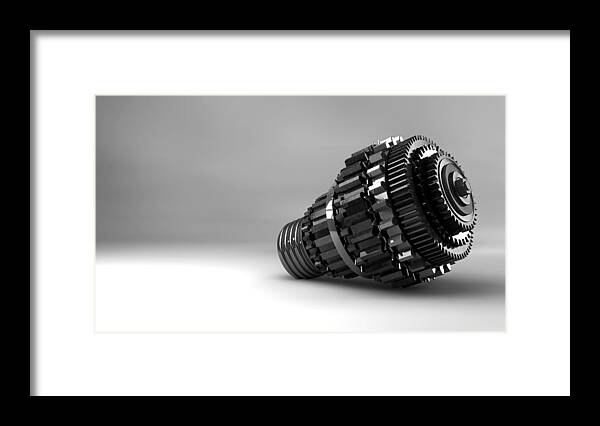 Light Bulb Framed Print featuring the digital art Cogwheel Lightbulb Shape Concept by Allan Swart