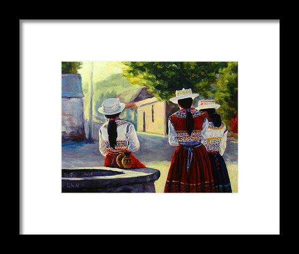 Figures Framed Print featuring the painting Colca Valley Ladies, Peru Impression by Ningning Li