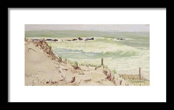 Seascape Framed Print featuring the painting Cold Day Rough Sea by Lea Novak