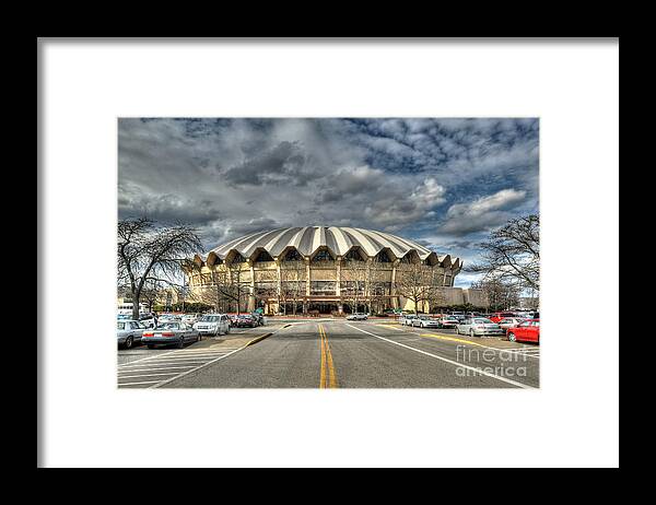 The Wvu Coliseum Is A 14 Framed Print featuring the photograph Coliseum daylight HDR by Dan Friend