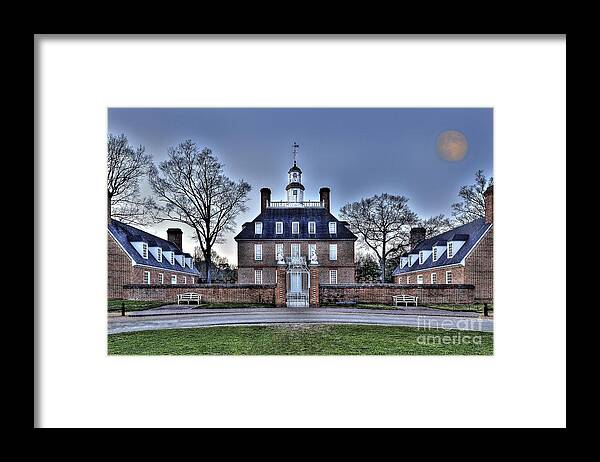 Landscape Framed Print featuring the photograph Colonial Williamsburg Governor's Palace Moonrise by Gene Bleile Photography 