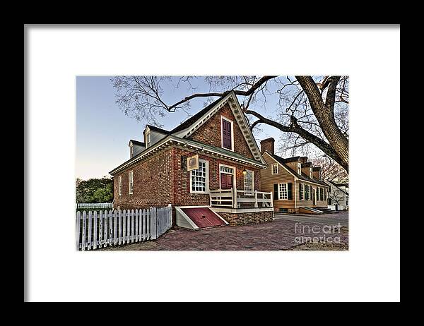 Colonial Williamsburg Framed Print featuring the photograph Colonial Williamsburg Prentis Shop by Gene Bleile Photography 