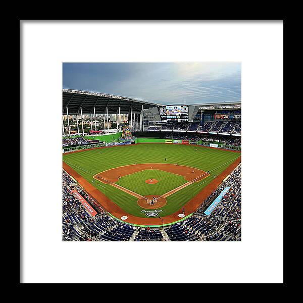 American League Baseball Framed Print featuring the photograph Colorado Rockies V Miami Marlins by Mike Ehrmann