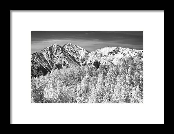 Snow Framed Print featuring the photograph Colorado Rocky Mountain Autumn Magic Black and White by James BO Insogna
